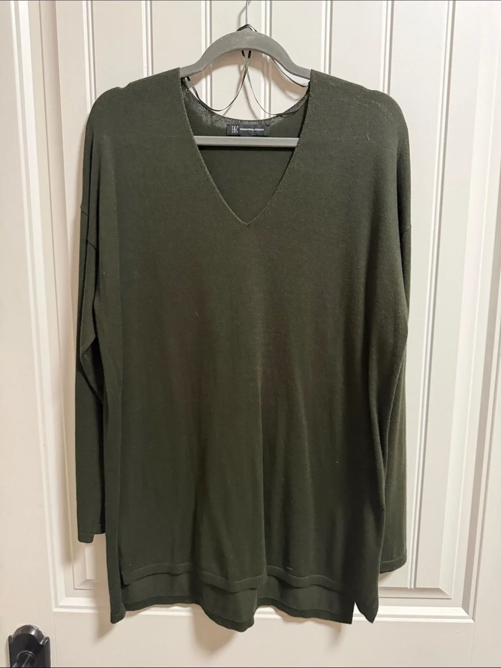 INC International Concepts Olive V-Neck Lightweight Sweater